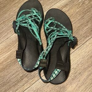 Chaco Black and Green Adventure Sandals with Adjustable Straps
